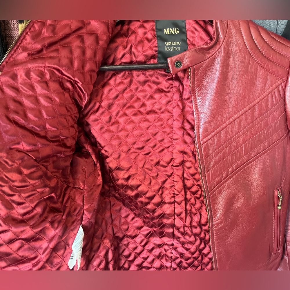 Mango red leather jacket XS